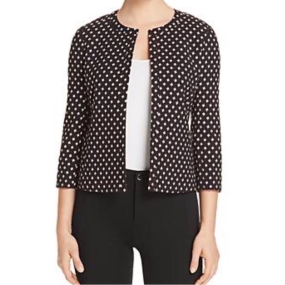 KATE SPADE New York Diamond Jacquard Crew Neck Fitted 3/4 Sleeve Jacket, Size 2